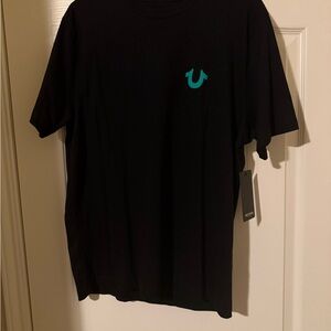 True Religion Black Tee with Teal Logo
